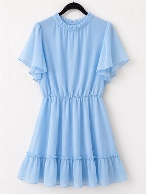 Light Blue Ruffle Flutter Sleeve Mini Dress Size Girls XL Cottagecore Romantic
